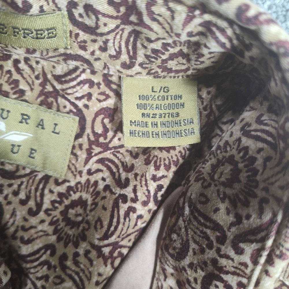 Natural Issue Shirt Mens L Beige Brown Paisley Wrinkle Free Long Sleeve Casual